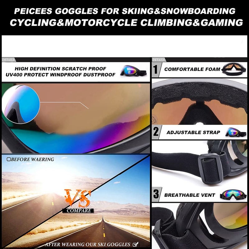 Peicees Pack of 4 Ski Goggles for Women Men Kids Snow Sports Motorcycle Snowboard Goggles - Image 4